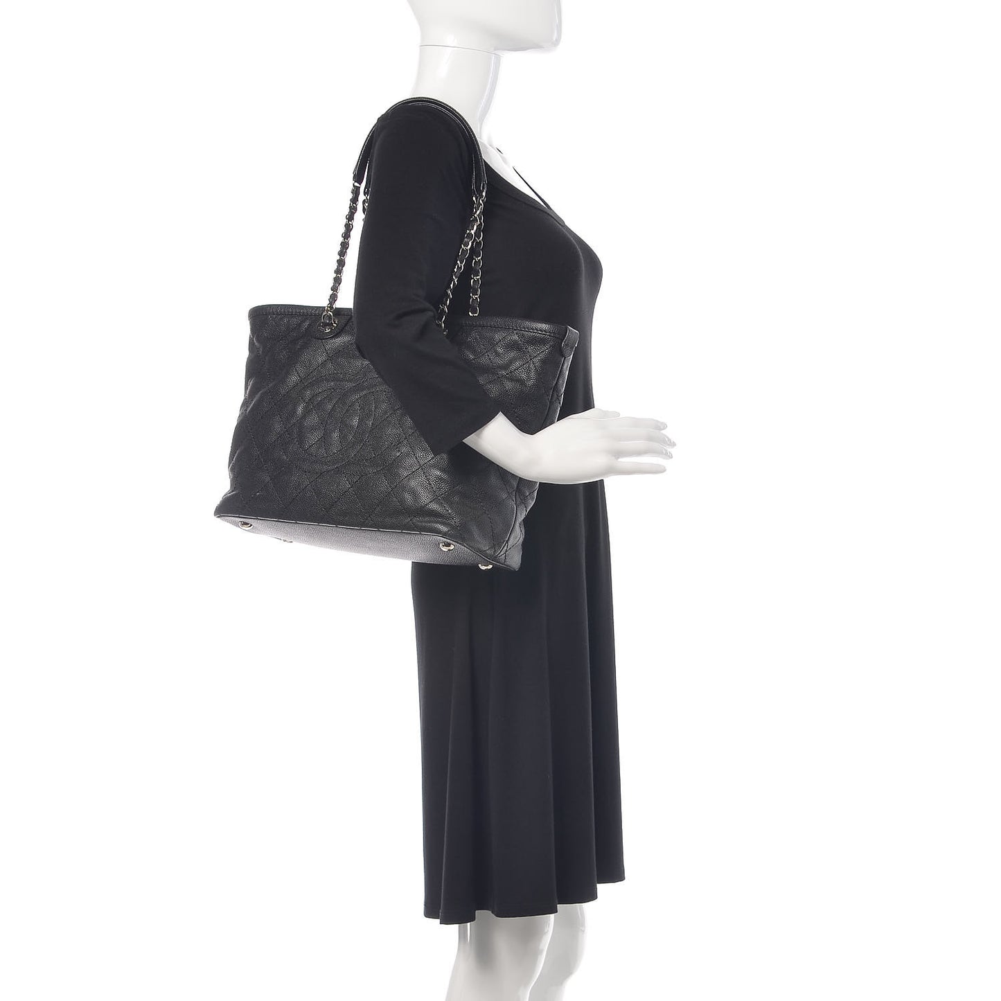 Grained Calfskin Quilted Small Daily Shopping Tote Black