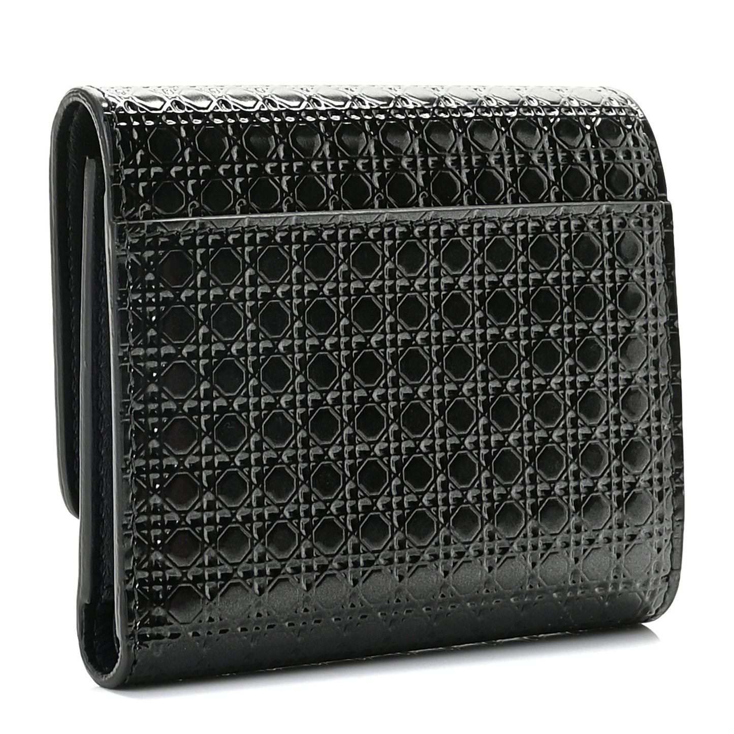 Metallic Patent Micro-Cannage 30 Montaigne Lotus Wallet Onyx Black