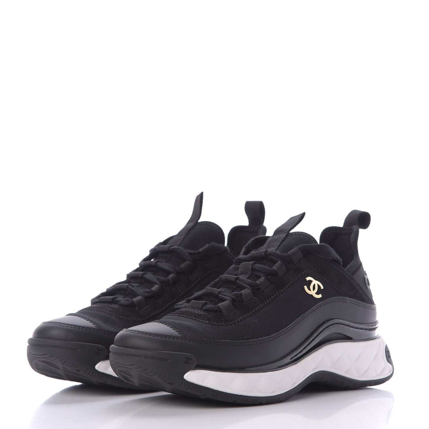 Velvet Calfskin Mixed Fibers CC Sneakers 37 Black