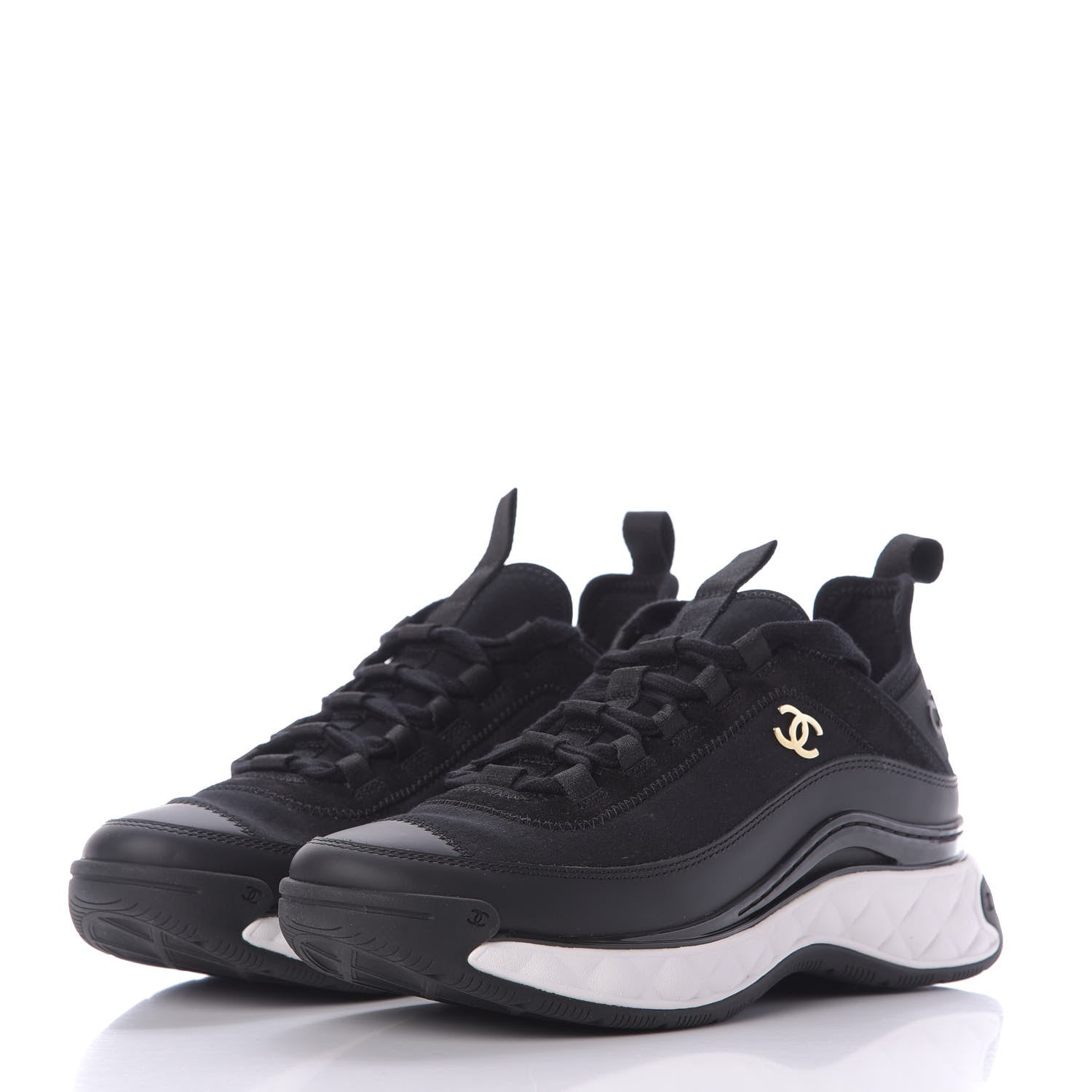 Chanel Velvet Calfskin Mixed Fibers CC Sneakers 37 Black 3 of 11