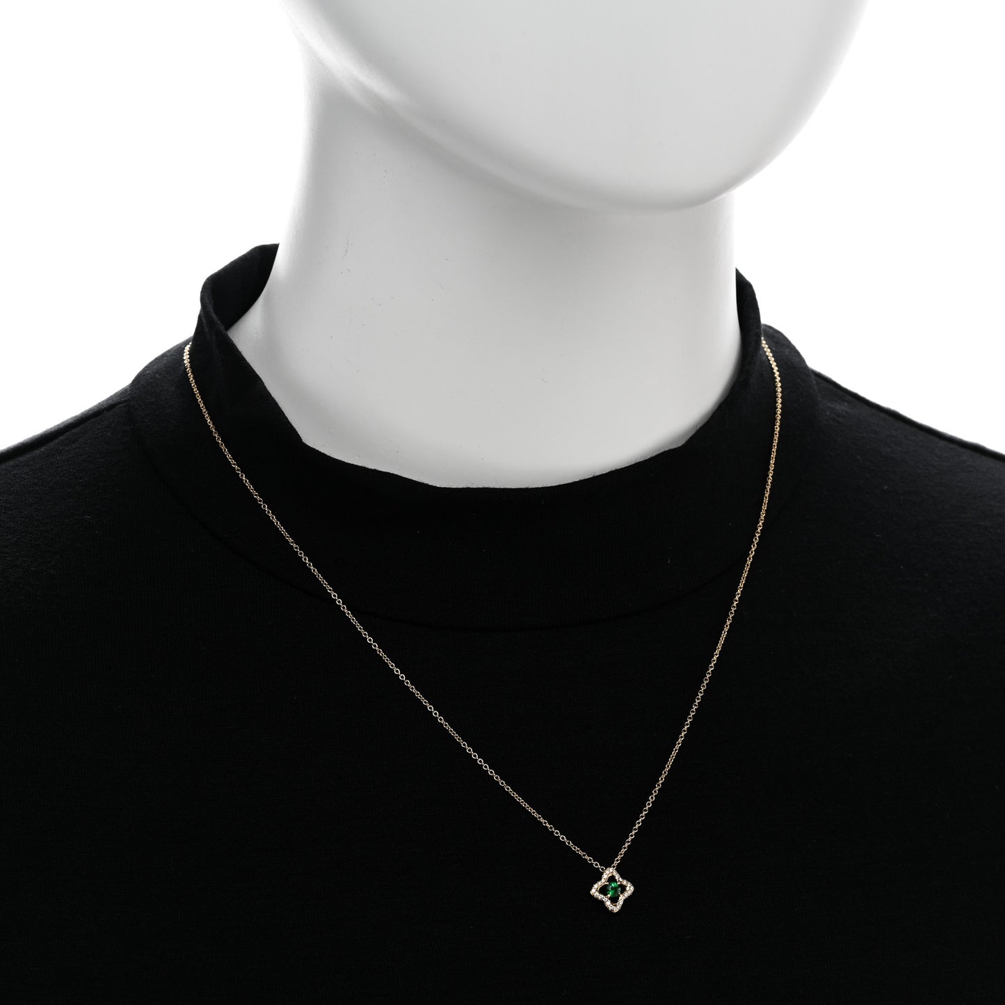 18K Yellow Gold Diamond Emerald Venetian Quatrefoil Pendant Necklace