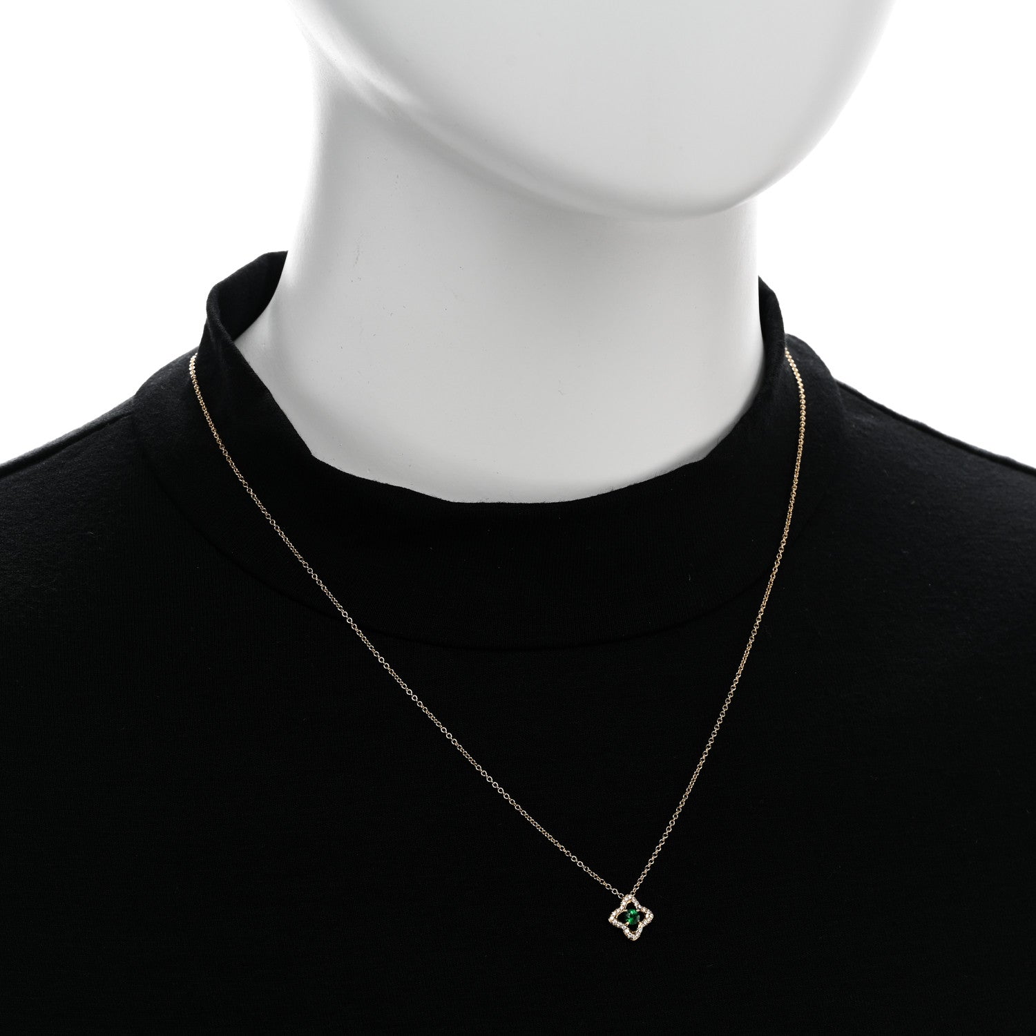 David Yurman 18K Yellow Gold Diamond Emerald Venetian Quatrefoil Pendant Necklace 2 of 5