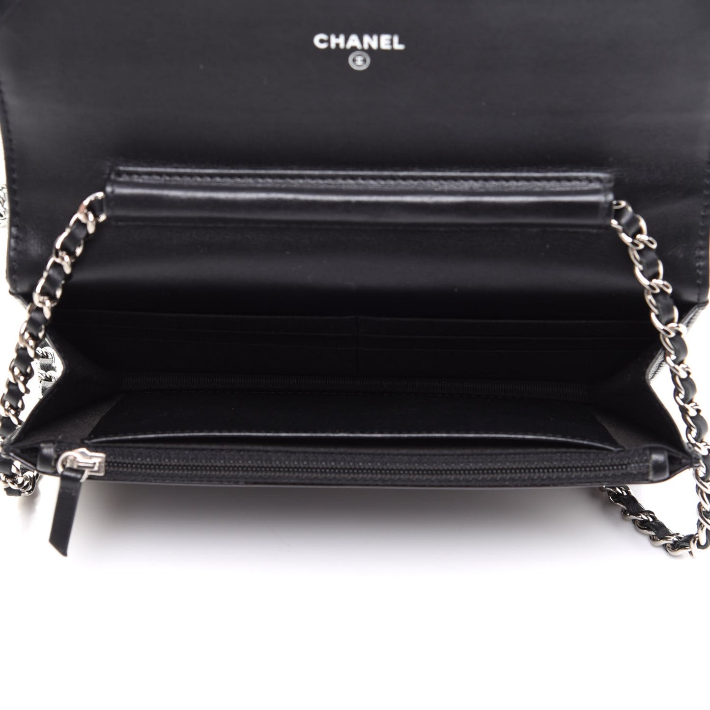 Patent Quilted Brilliant Wallet On Chain WOC Black
