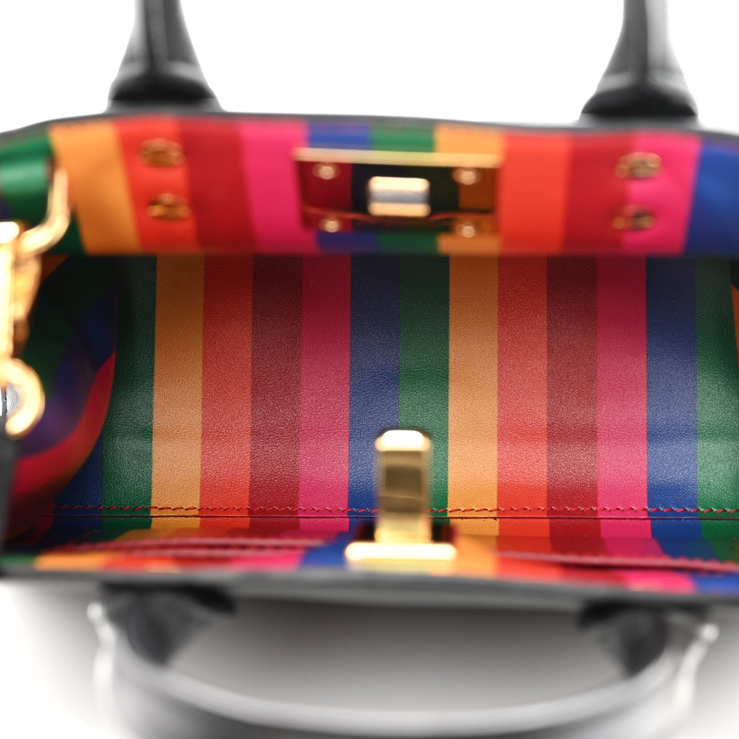 Salvatore Ferragamo Calfskin Rainbow Studio Box Bag Black 5 of 10