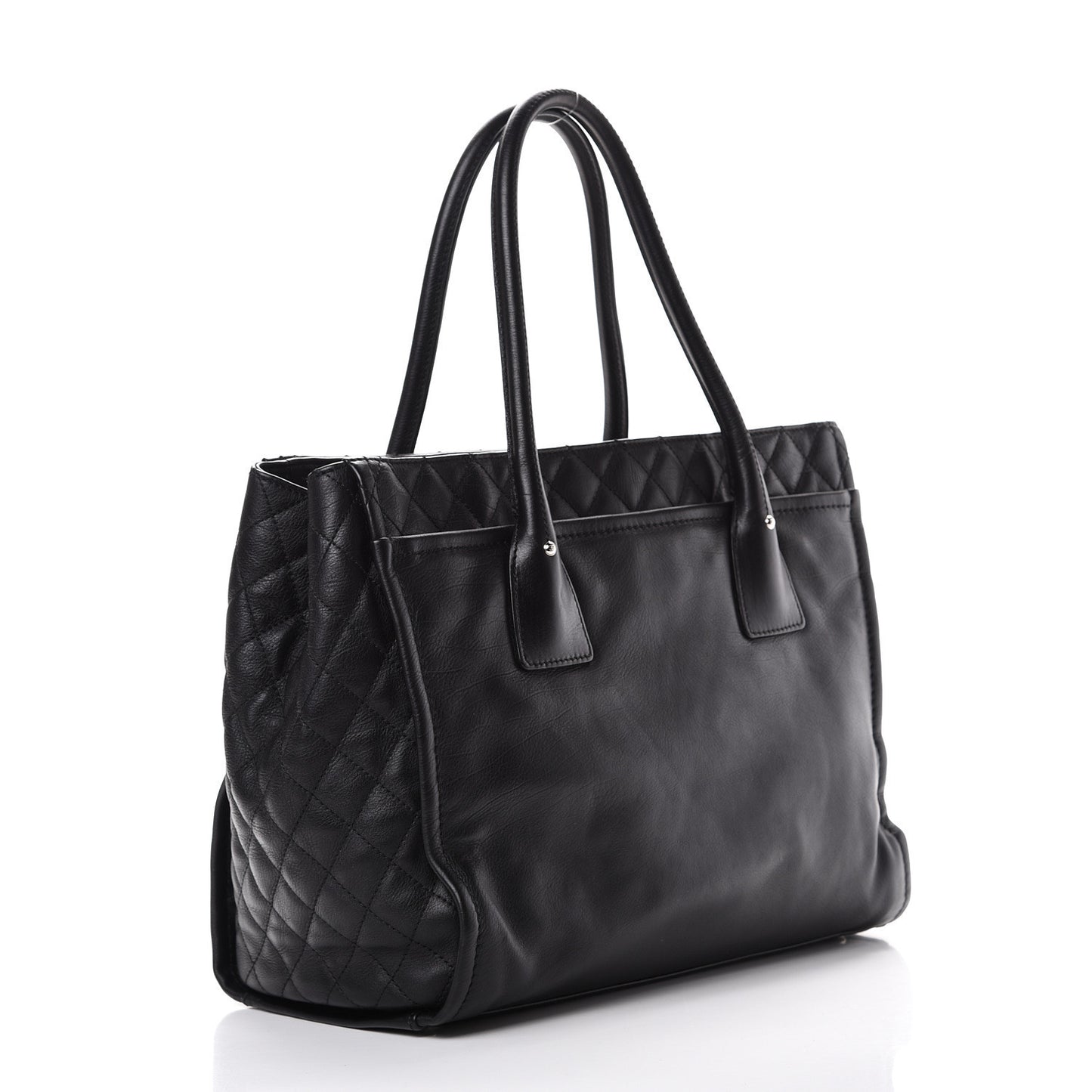 Grained Calfskin Quilted Timeless CC Soft Tote Black