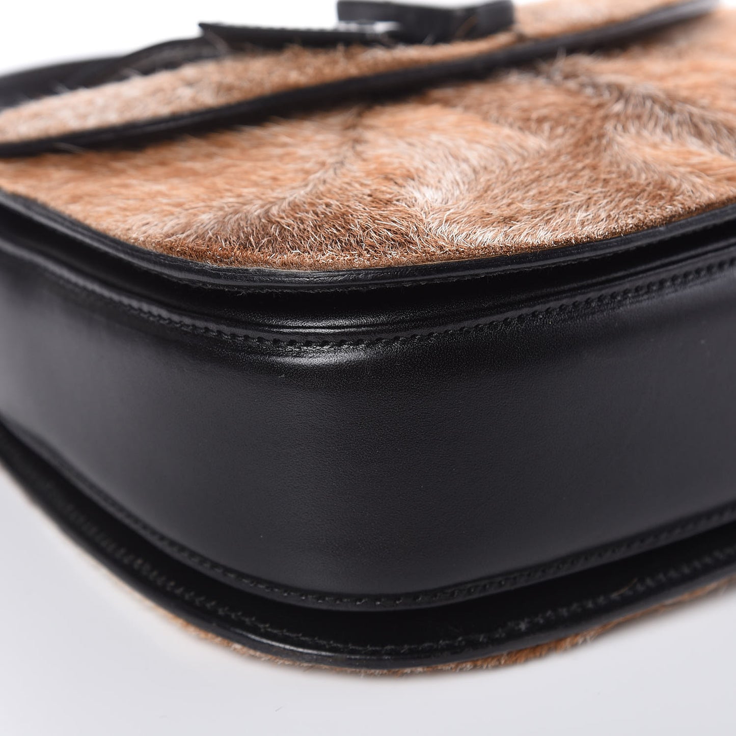 Calf Hair Calfskin Top Handle Bag Natural Black