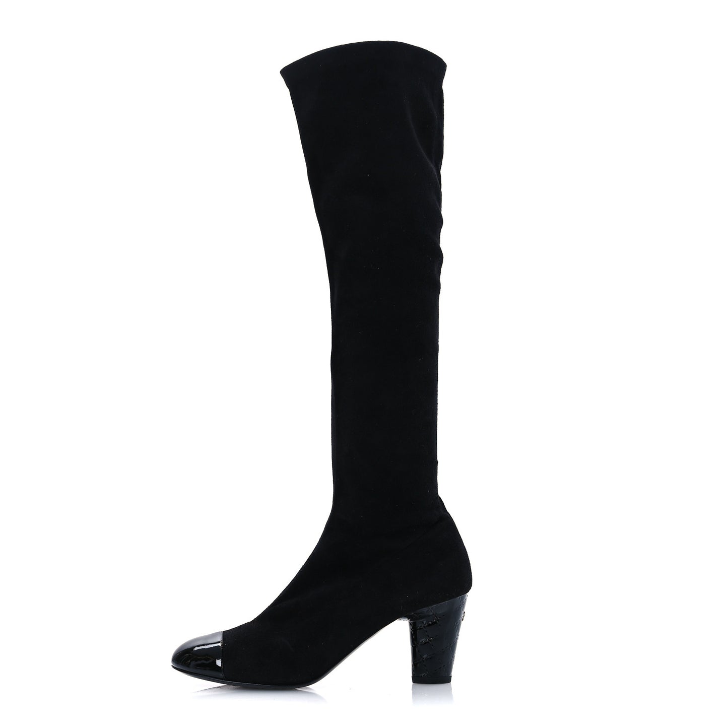 Suede Patent CC Quilted Knee High Boots 36 Black