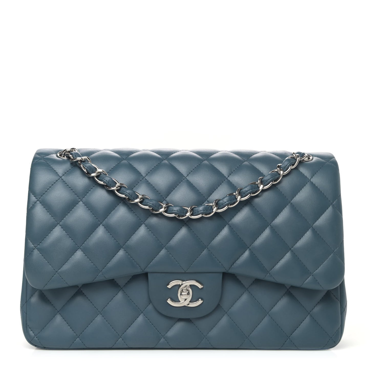 Lambskin Quilted Jumbo Double Flap Turquoise