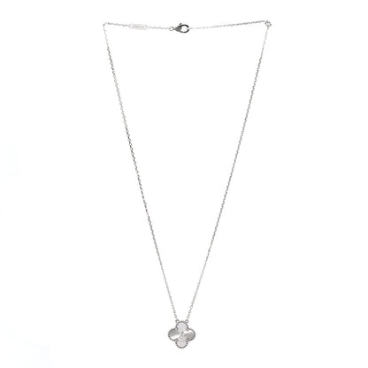 Van Cleef & Arpels 18K White Gold Diamond Guilloche Vintage Alhambra Pendant Necklace 3 of 6