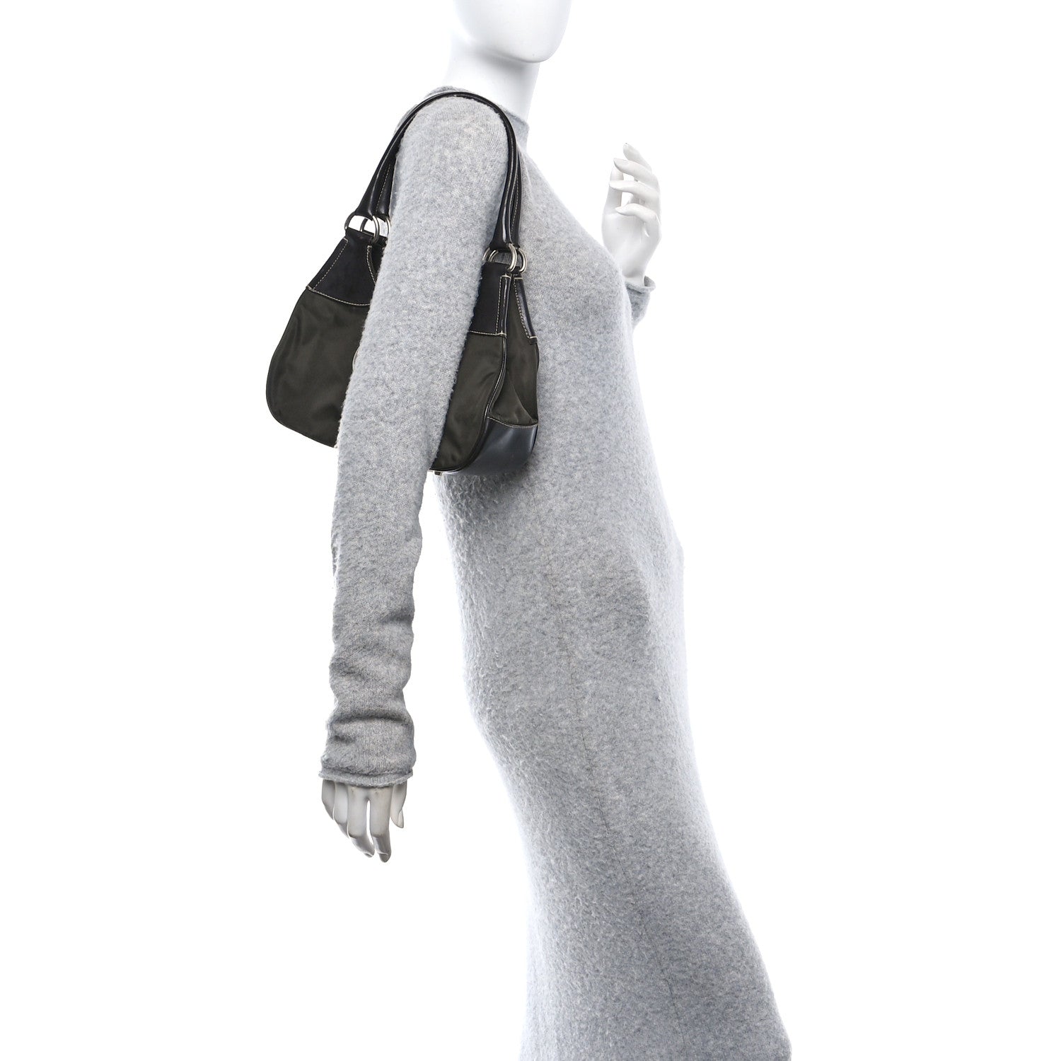 Prada Tessuto Nylon Calfskin Shoulder Bag Mimetico Moro 2 of 9