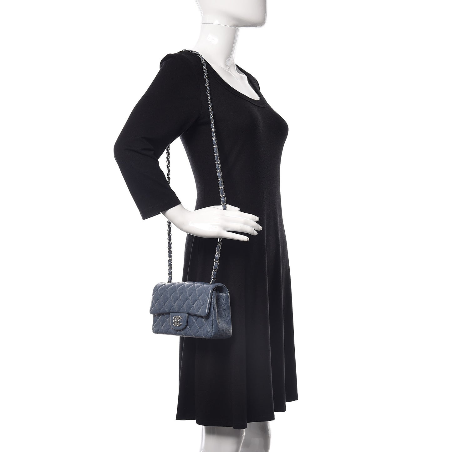 Caviar Quilted Mini Rectangular Flap Blue