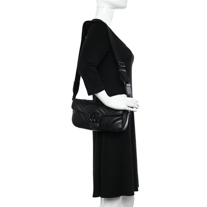 Gucci Calfskin Matelasse Monochrome GG Marmont Crossbody Shoulder Bag Black 2 of 12
