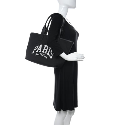 Balenciaga Cotton Canvas Calfskin Cities Paris Jumbo Small Tote Bag Black White 2 of 10