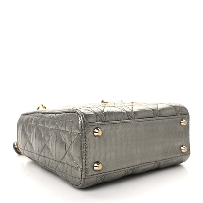 Christian Dior Metallic Snakeskin Cannage Mini Lady Dior Silver 4 of 14