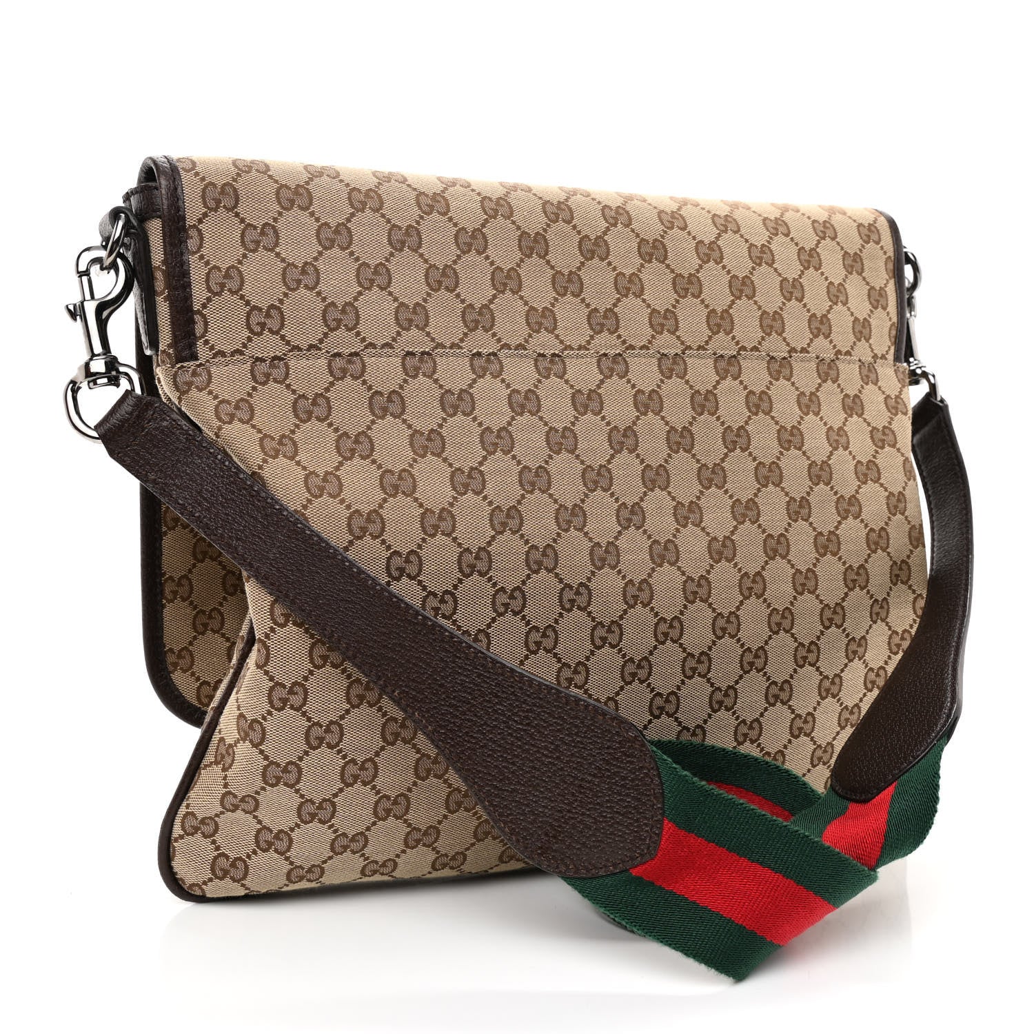 Gucci Monogram Web Single Buckle Flap Messenger Bag Beige Dark Brown 3 of 8