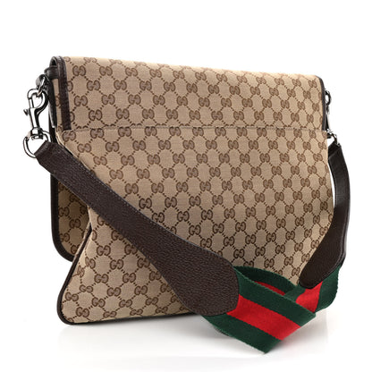 Gucci Monogram Web Single Buckle Flap Messenger Bag Beige Dark Brown 3 of 8