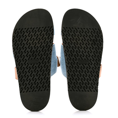 Hermes Denim Calfskin Womens Chypre Sandals 39 Bleu Clair Naturel 5 of 10