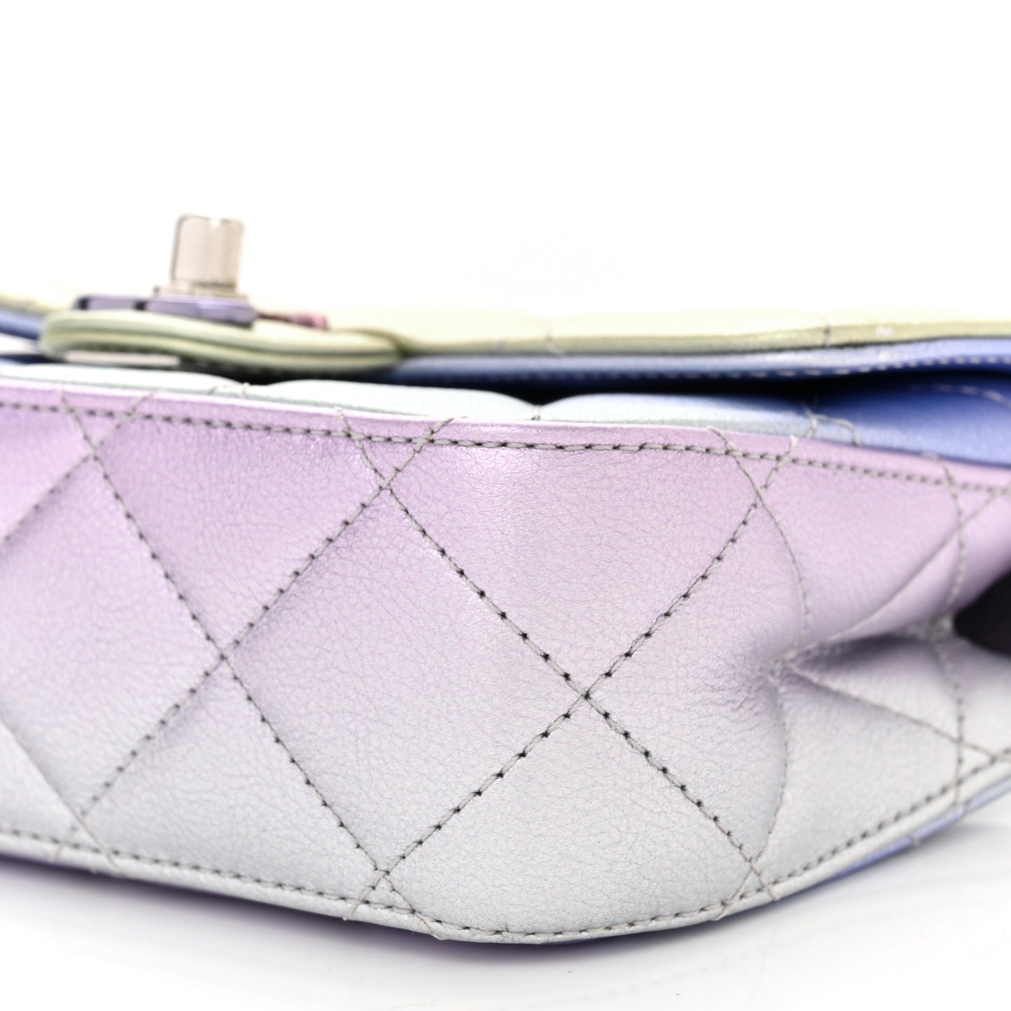 Gradient Metallic Calfskin Quilted Clutch Silver Blue Yellow Purple
