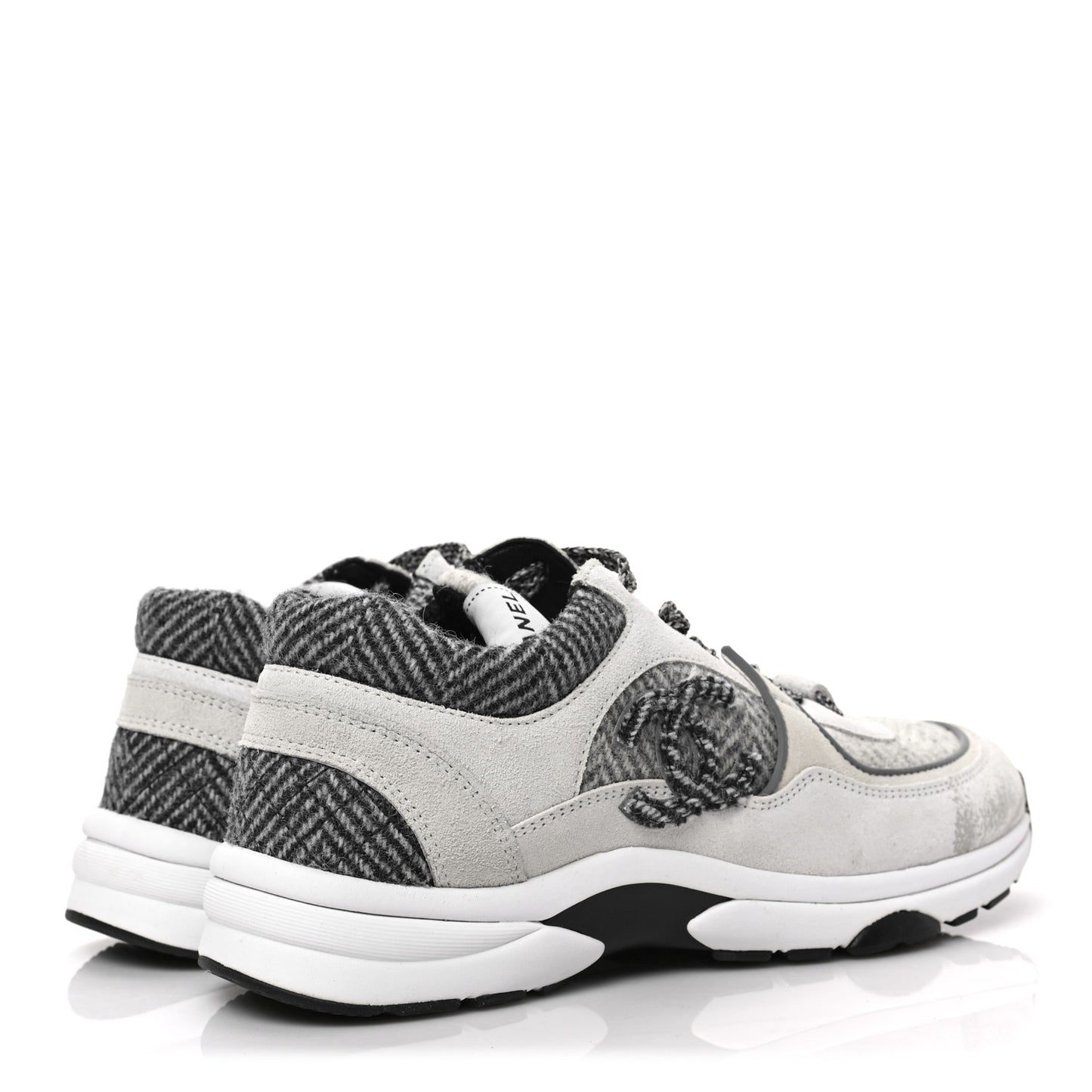 Fabric Suede Calfskin Womens CC Sneakers 39 Ivory Light Gray White
