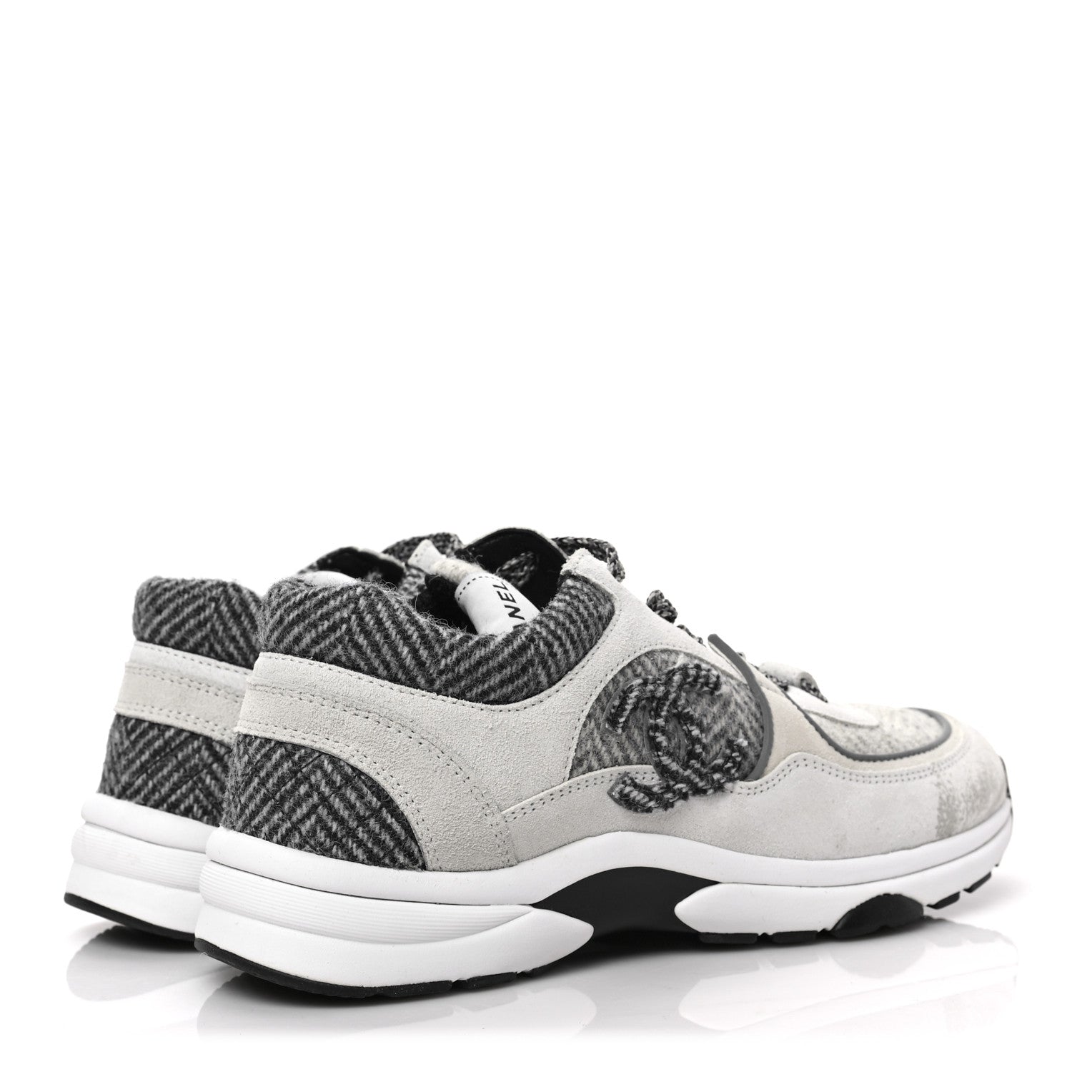 Chanel Fabric Suede Calfskin Womens CC Sneakers 39 Ivory Light Gray White 4 of 7