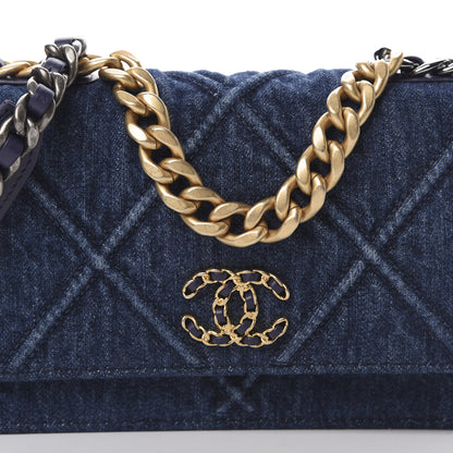 Chanel Denim Quilted 19 Wallet On Chain WOC Blue 9 of 13