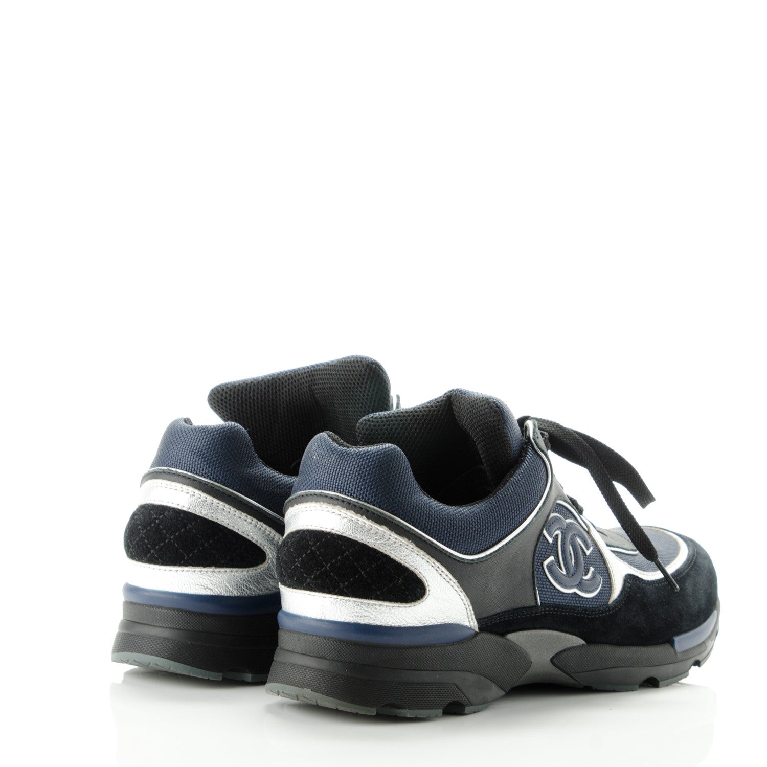 Chanel Suede Calfskin CC Sneakers 40 Black Navy 4 of 7