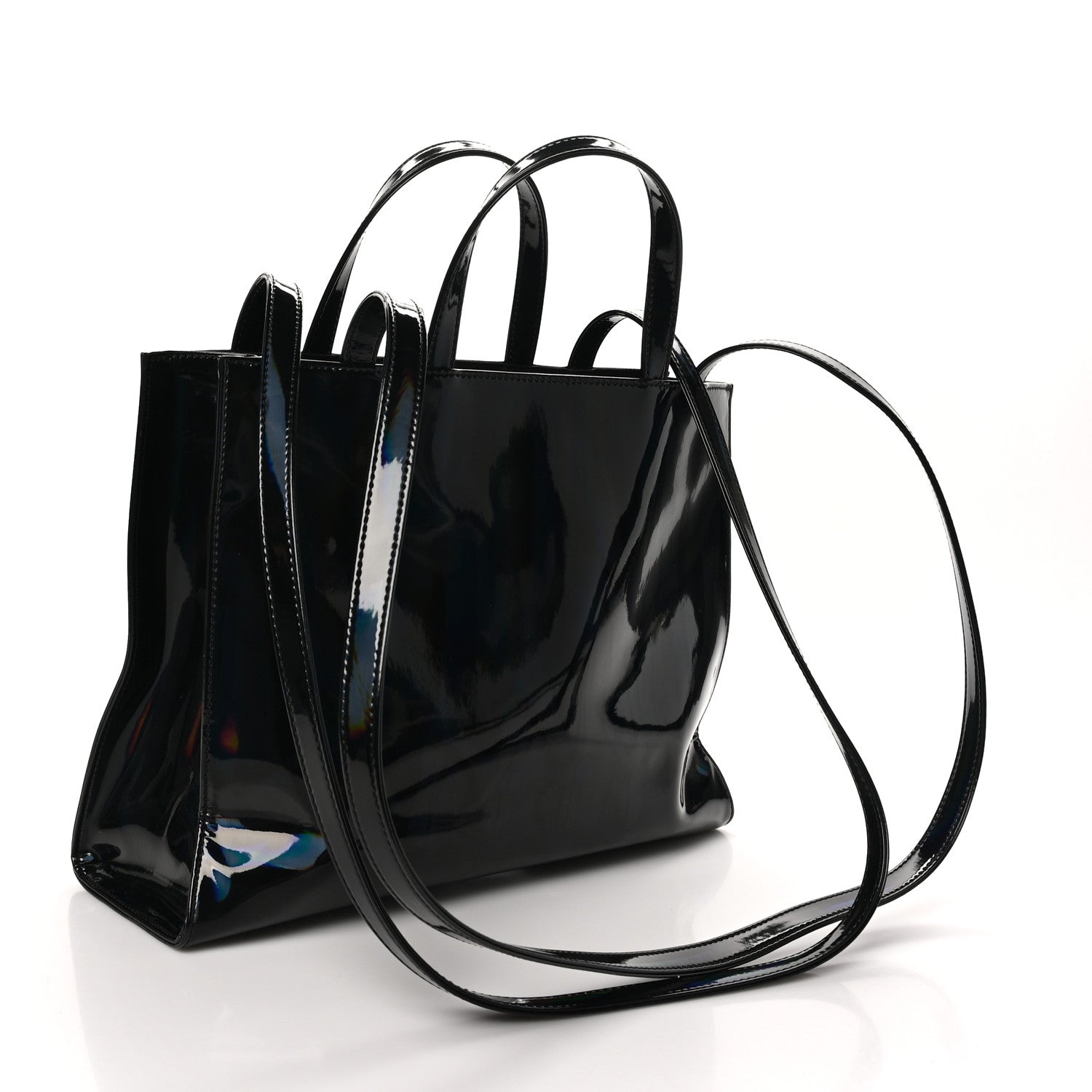 Telfar Patent Vegan Leather Medium Shopping Bag Black Rainbow 3 of 9