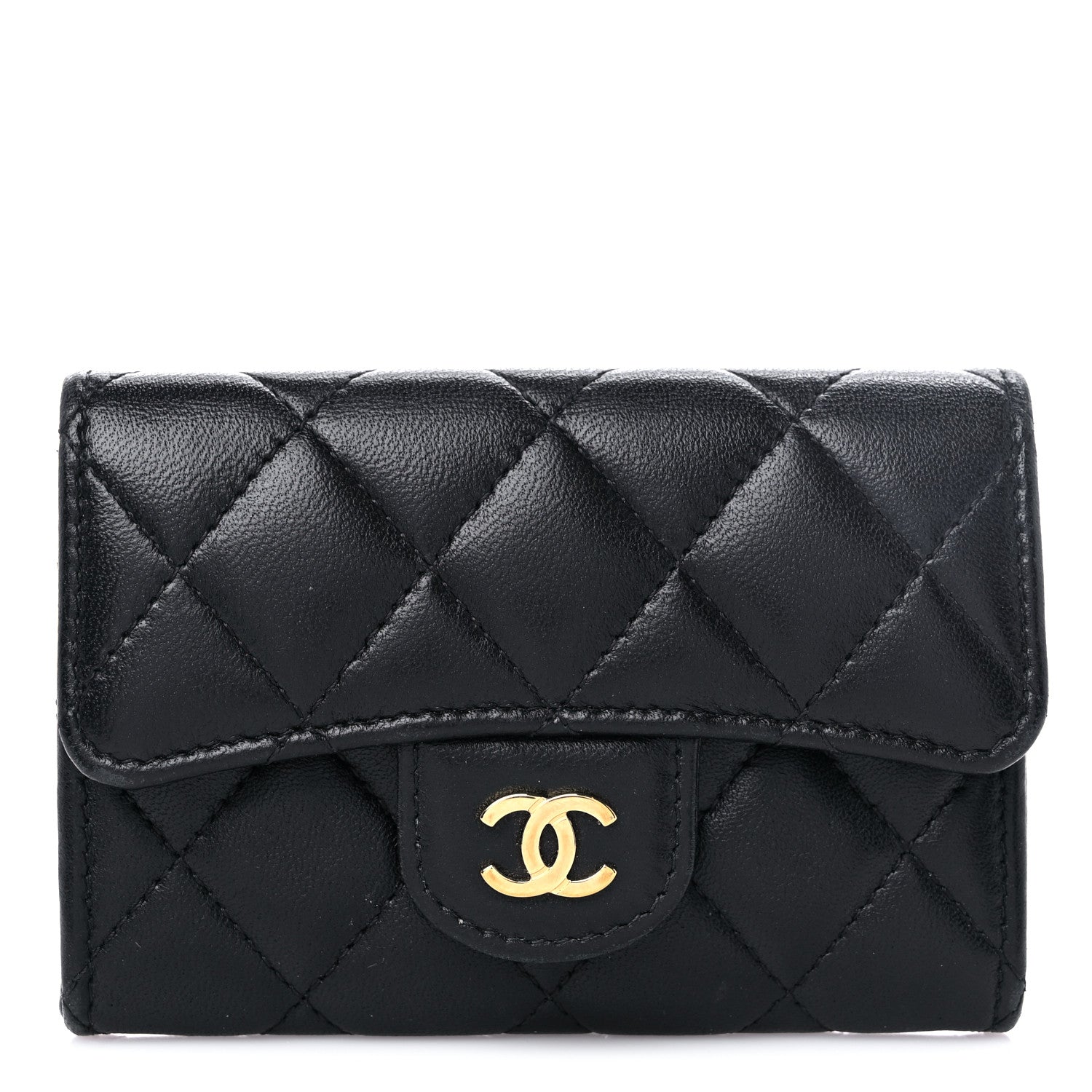 Chanel Lambskin Quilted Flap Card Holder Wallet Black 1 of 12