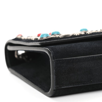 Saint Laurent Suede Small Monogram Stone Studded Kate Satchel Black Turquoise Coral 7 of 11