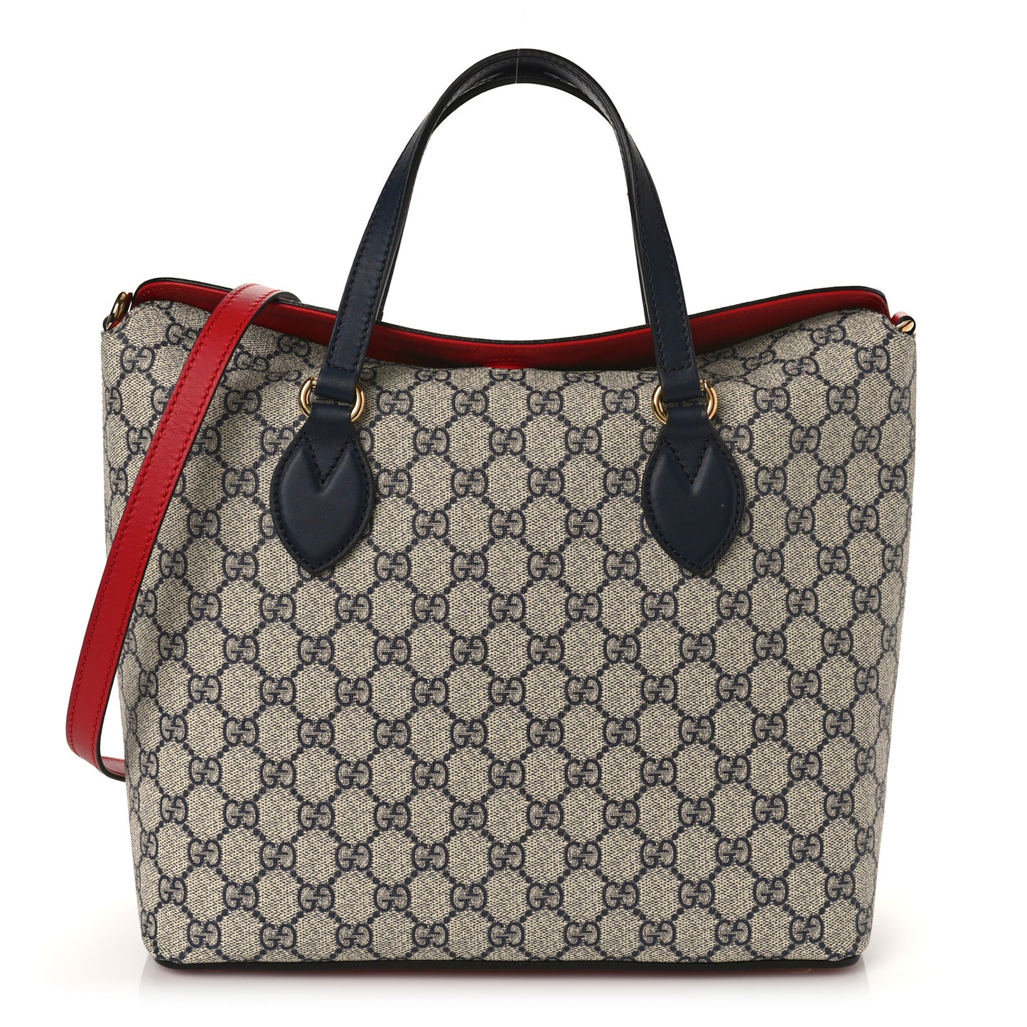 GG Supreme Monogram Linea A Foldover Tote Beige Blue Hibiscus Red