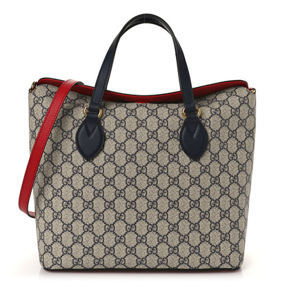 Gucci GG Supreme Monogram Linea A Foldover Tote Beige Blue Hibiscus Red 1 of 9