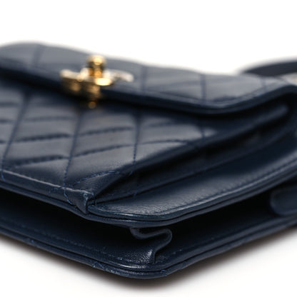 Chanel Lambskin Quilted Square Front Pocket Clutch With Chain Navy Blue 10 of 14