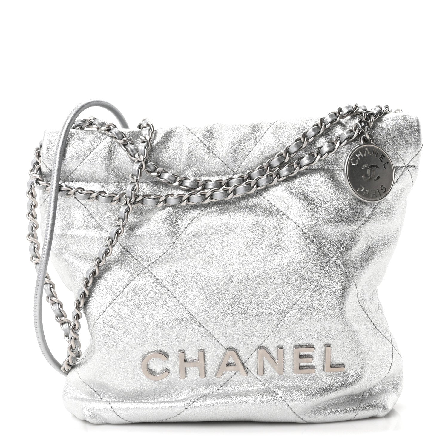 Chanel Metallic Lambskin Quilted Mini Chanel 22 Silvery 1 of 10