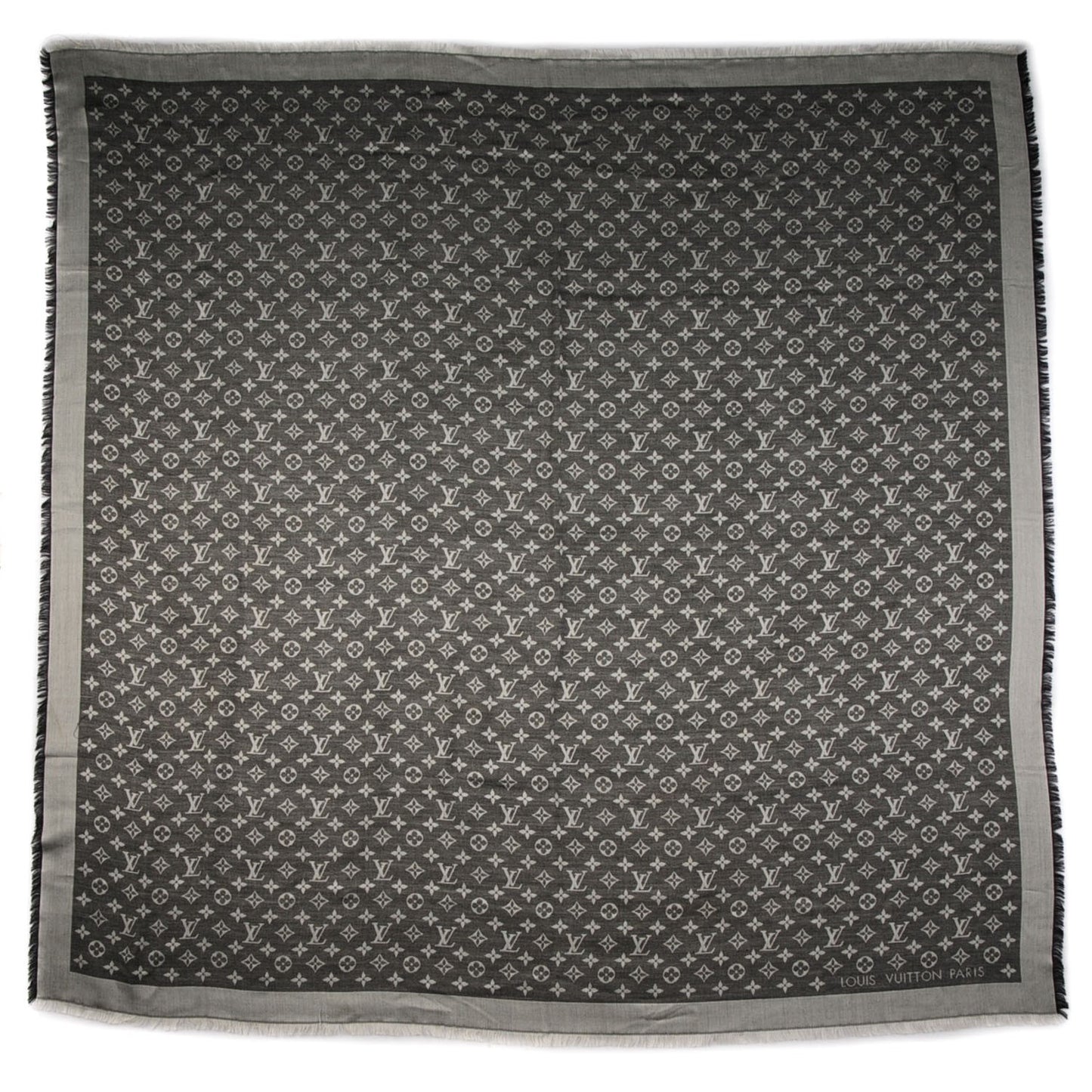 Wool Silk Monogram Denim Shawl Black