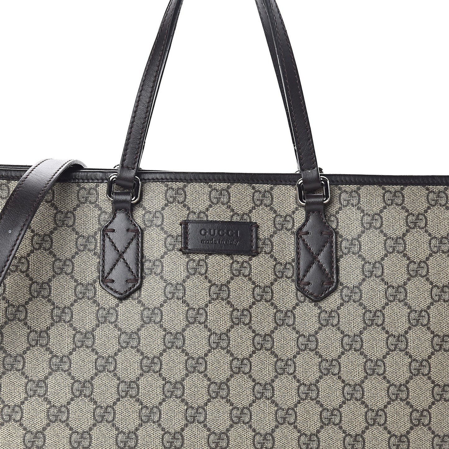 GG Supreme Monogram Medium Zippered Tote Dark Brown