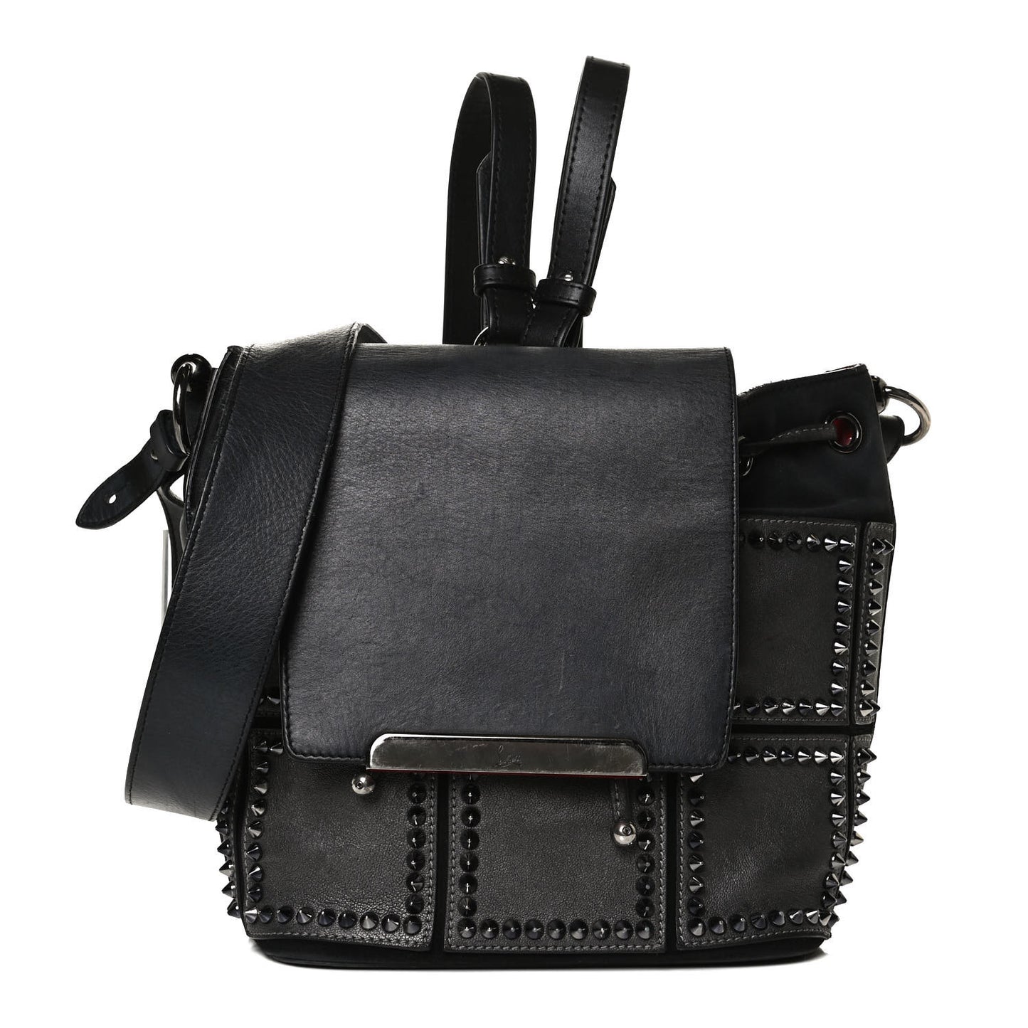 Metallic Sheepskin Spikes Lucky L Convertible Backpack Black