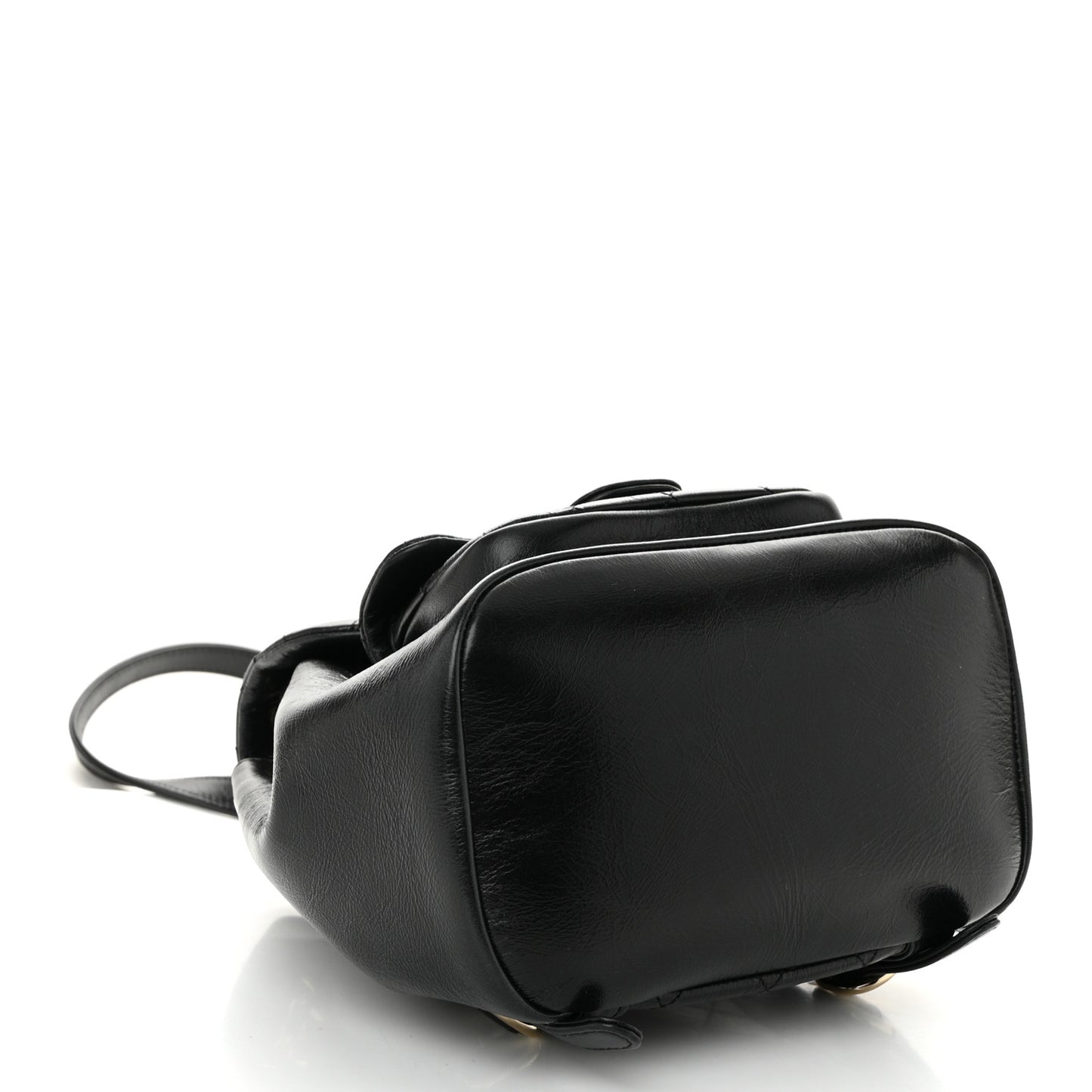 Glazed Aged Calfskin Quilted Small Duma Drawstring Backpack Black