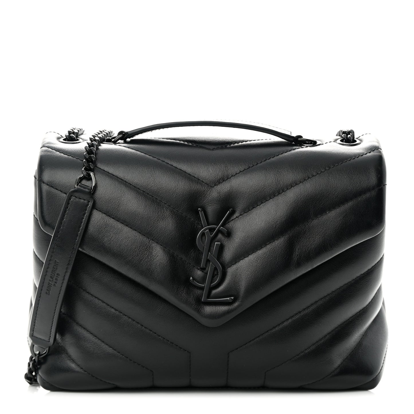 Calfskin Y Quilted Monogram Monochrome Small Loulou Chain Satchel Black