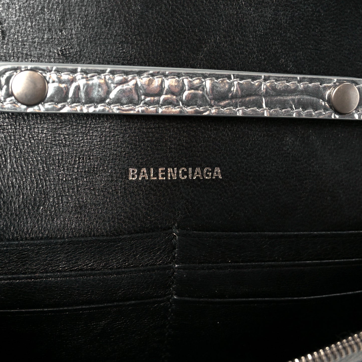 Metallic Calfskin Crocodile Embossed Hourglass Chain Bag Silver