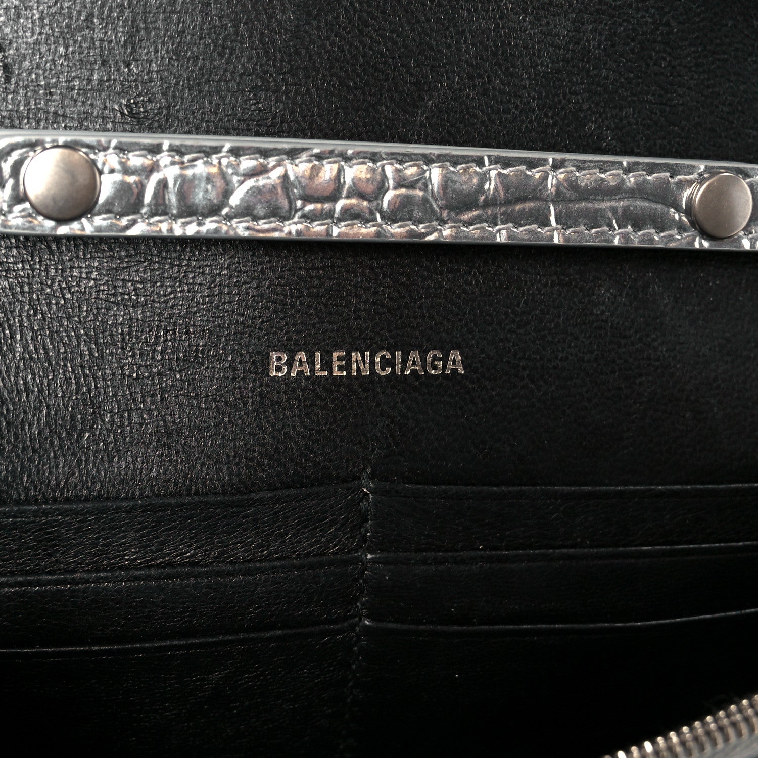 Balenciaga Metallic Calfskin Crocodile Embossed Hourglass Chain Bag Silver 6 of 12