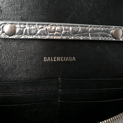 Balenciaga Metallic Calfskin Crocodile Embossed Hourglass Chain Bag Silver 6 of 12