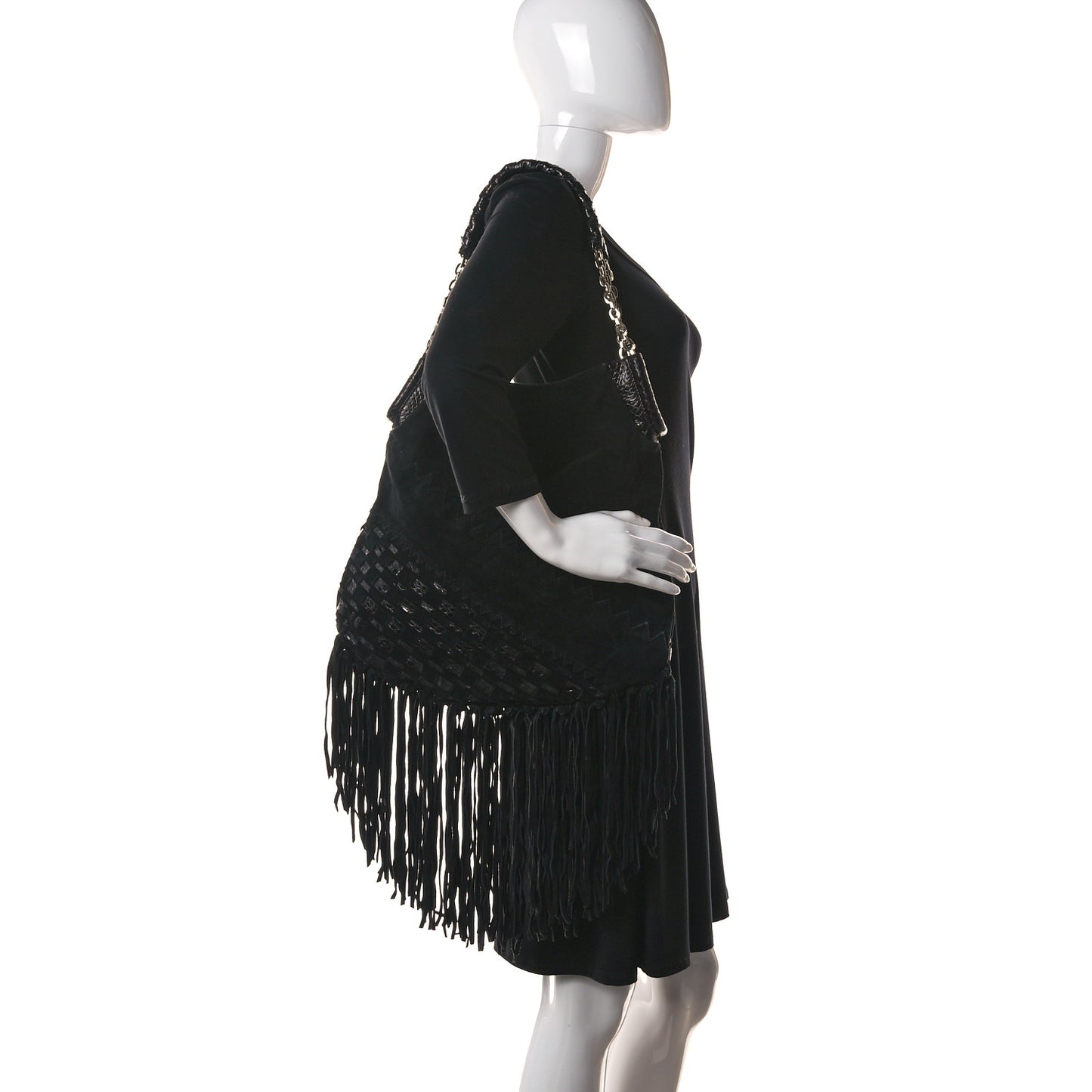 Python Suede Fringe Tatum Shopper Tote Black