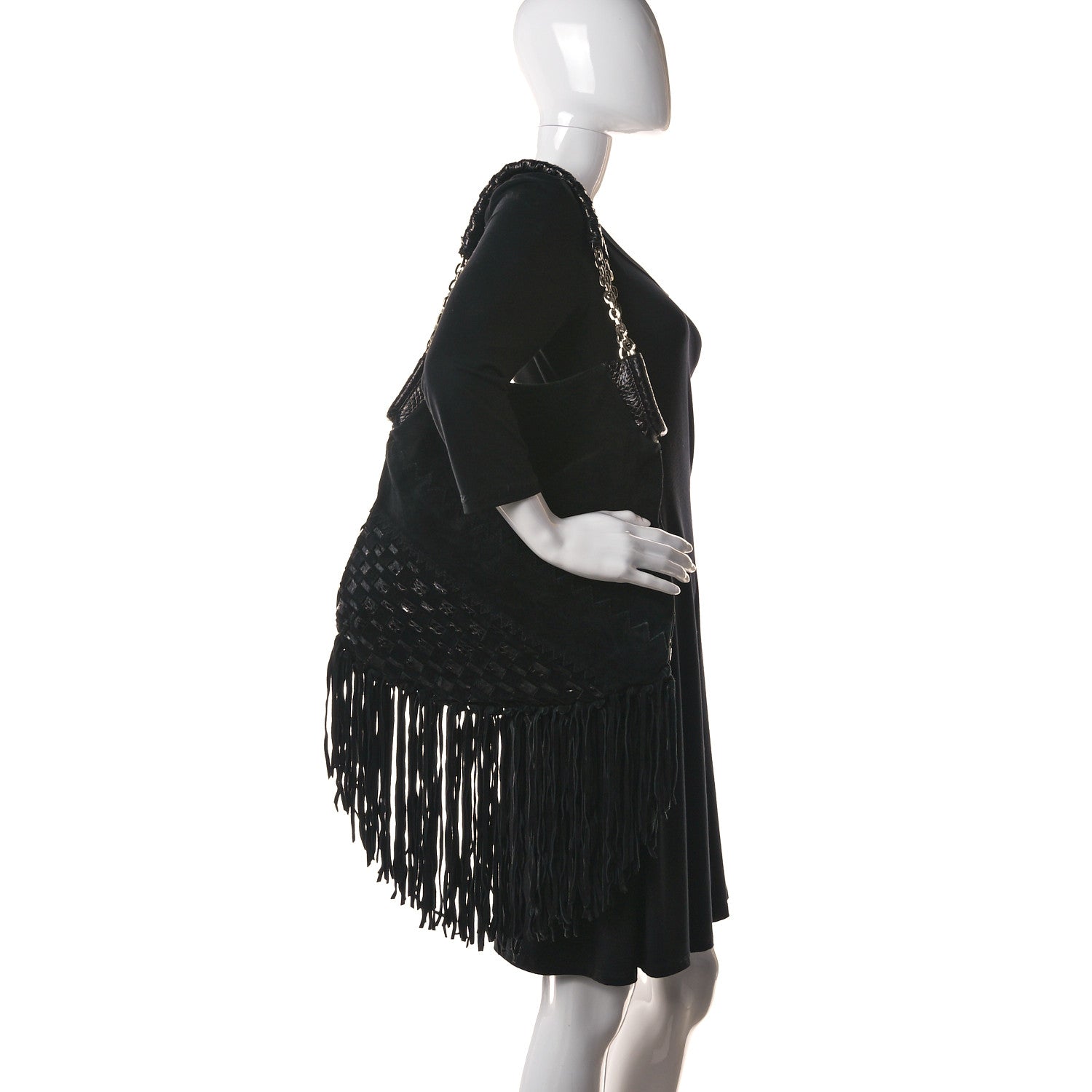 Jimmy Choo Python Suede Fringe Tatum Shopper Tote Black 3 of 9