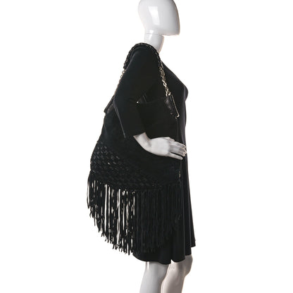Jimmy Choo Python Suede Fringe Tatum Shopper Tote Black 3 of 9