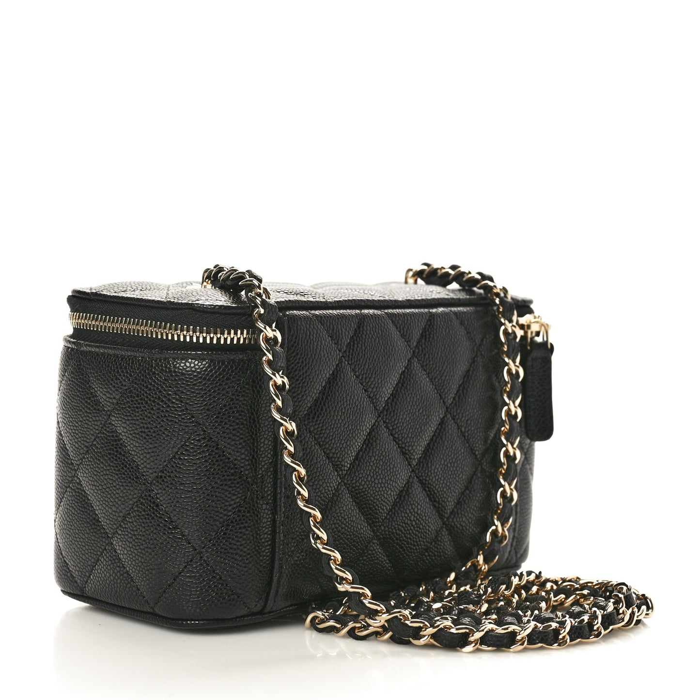 Caviar Quilted Small Vanity Case With Chain Black