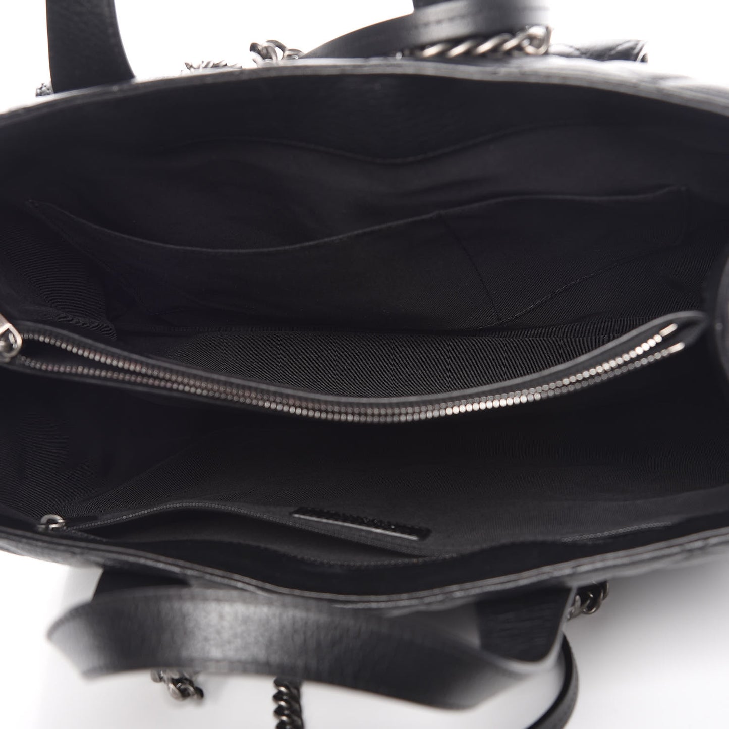 Metallic Grained Calfskin Quilted Large Casual Pocket Tote Black