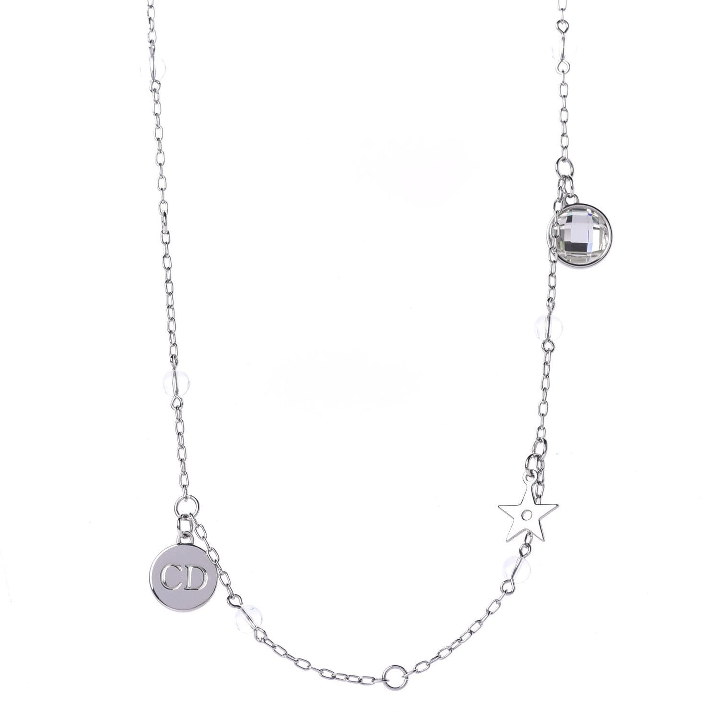 Pearl Crystal Bow Charm Necklace Silver Black