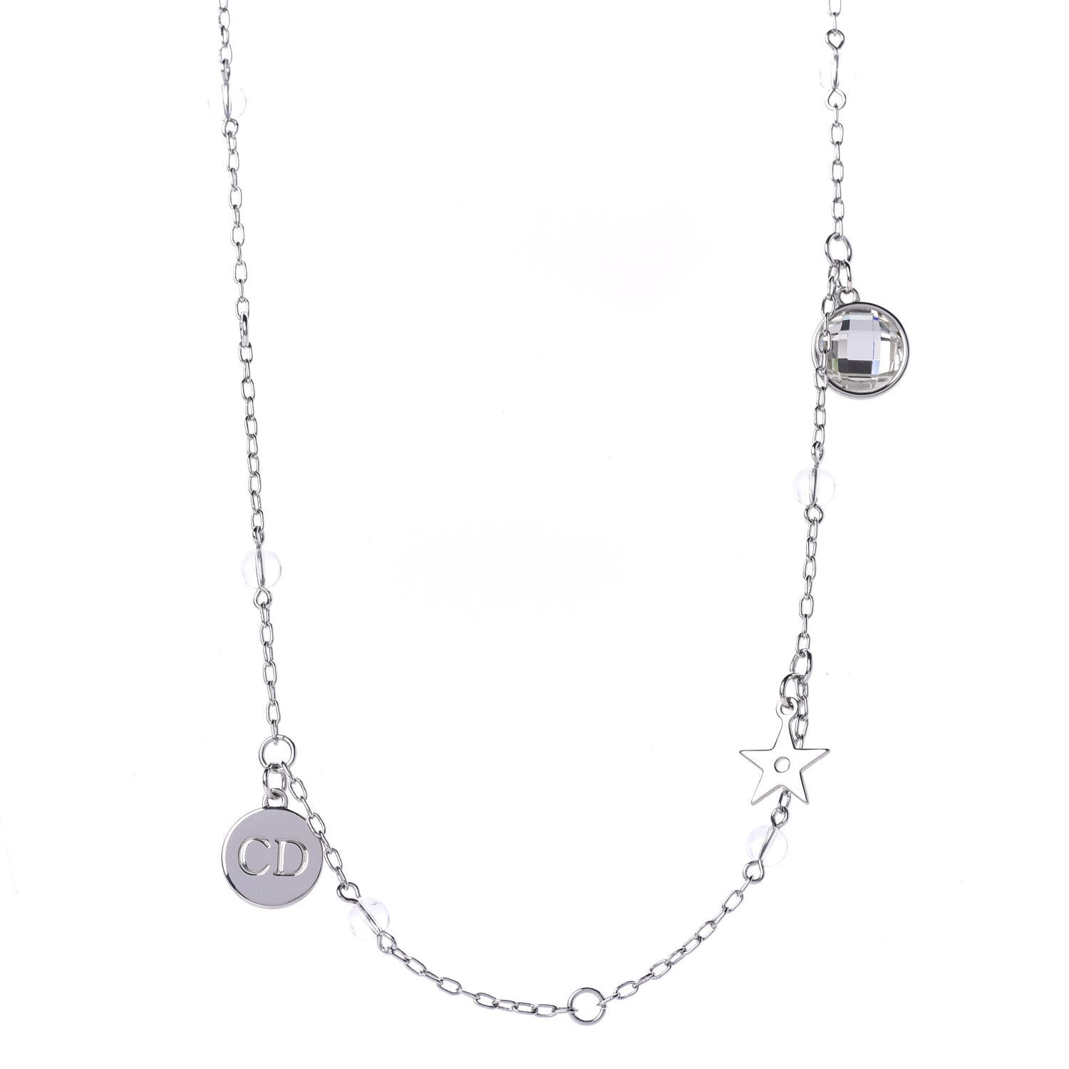 Christian Dior Pearl Crystal Bow Charm Necklace Silver Black 1 of 4