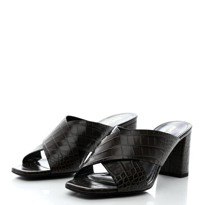 Saint Laurent Crocodile Embossed Calfskin LouLou Mule Sandals 38 Ultra 38 Grey 3 of 9