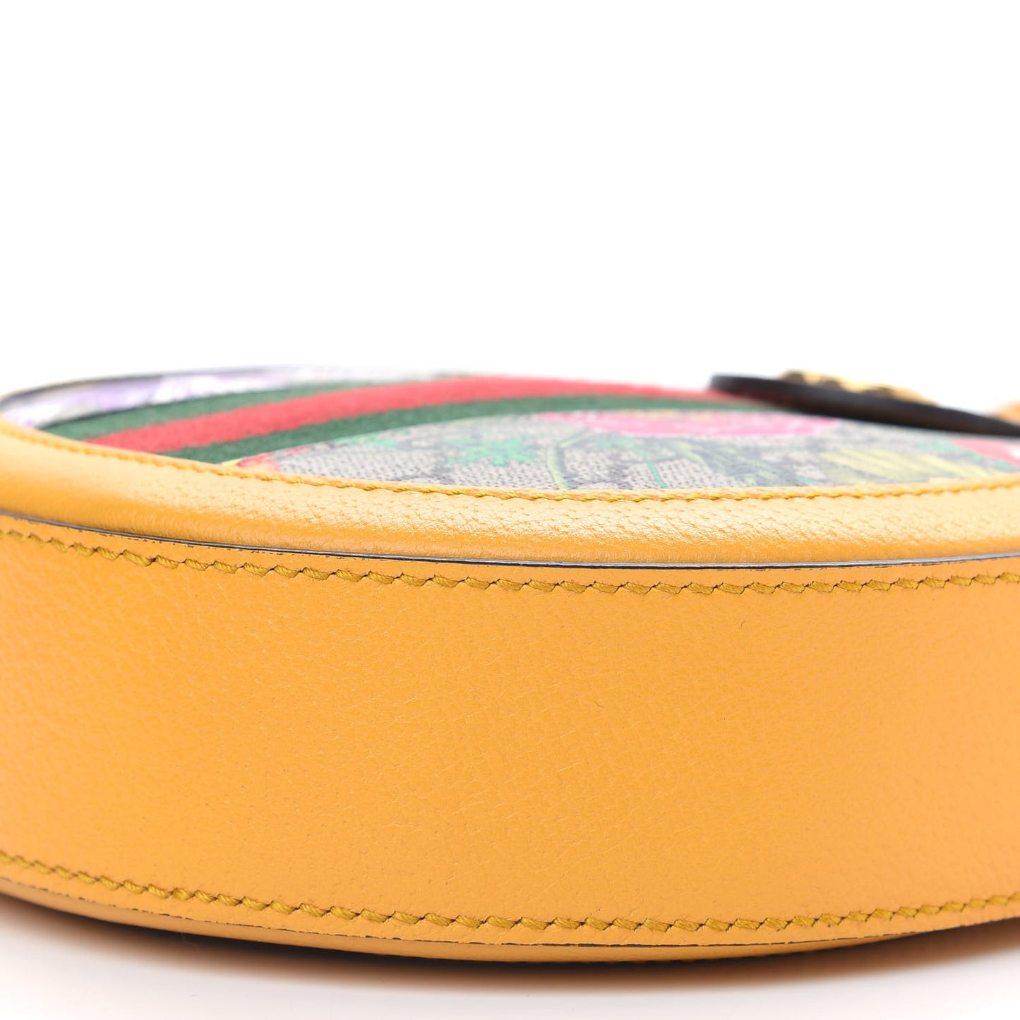 GG Supreme Monogram Flora Web Mini Ophidia Round Shoulder Bag Beige Multicolor Crop